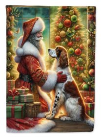 English Setter and Santa Claus House Flag Large Porch Sleeve Pole Decorative Outside Yard Banner Artwork Wall Hanging, Polyester, House Size