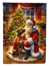 Rhodesian Ridgeback and Santa Claus House Flag Large Porch Sleeve Pole Decorative Outside Yard Banner Artwork Wall Hanging, Polyester, House Size