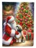 Lhasa Apso and Santa Claus House Flag Large Porch Sleeve Pole Decorative Outside Yard Banner Artwork Wall Hanging, Polyester, House Size, Multicolor