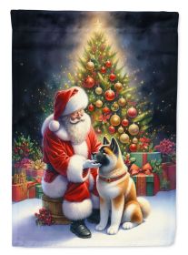 Akita and Santa Claus House Flag Large Porch Sleeve Pole Decorative Outside Yard Banner Artwork Wall Hanging, Polyester, House Size, Multicolor