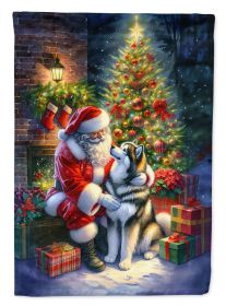Alaskan Malamute and Santa Claus House Flag Large Porch Sleeve Pole Decorative Outside Yard Banner Artwork Wall Hanging, Polyester, House Size