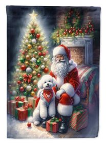 Bichon Frise and Santa Claus House Flag Large Porch Sleeve Pole Decorative Outside Yard Banner Artwork Wall Hanging, Polyester, House Size, Multicolor
