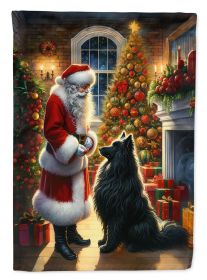 Belgian Sheepdog and Santa Claus House Flag Large Porch Sleeve Pole Decorative Outside Yard Banner Artwork Wall Hanging, Polyester, House Size