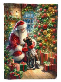 German Shorthaired Pointer and Santa Claus House Flag Large Porch Sleeve Pole Decorative Outside Yard Banner Artwork Wall Hanging, Polyester