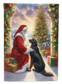 Flat-Coated Retriever and Santa Claus House Flag Large Porch Sleeve Pole Decorative Outside Yard Banner Artwork Wall Hanging, Polyester, House Size