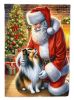 Sheltie and Santa Claus House Flag Large Porch Sleeve Pole Decorative Outside Yard Banner Artwork Wall Hanging, Polyester, House Size, Multicolor