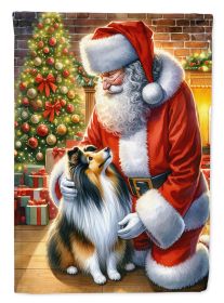 Sheltie and Santa Claus House Flag Large Porch Sleeve Pole Decorative Outside Yard Banner Artwork Wall Hanging, Polyester, House Size, Multicolor