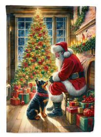 Lancashire Heeler and Santa Claus House Flag Large Porch Sleeve Pole Decorative Outside Yard Banner Artwork Wall Hanging, Polyester, House Size