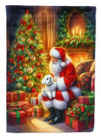 Maltese and Santa Claus House Flag Large Porch Sleeve Pole Decorative Outside Yard Banner Artwork Wall Hanging, Polyester, House Size, Multicolor