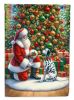 Dalmatian and Santa Claus House Flag Large Porch Sleeve Pole Decorative Outside Yard Banner Artwork Wall Hanging, Polyester, House Size, Multicolor