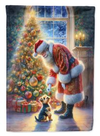 Australian Terrier and Santa Claus House Flag Large Porch Sleeve Pole Decorative Outside Yard Banner Artwork Wall Hanging, Polyester, House Size
