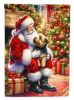 Norfolk Terrier and Santa Claus House Flag Large Porch Sleeve Pole Decorative Outside Yard Banner Artwork Wall Hanging, Polyester, House Size