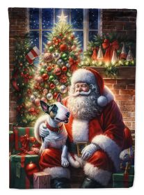 English Bull Terrier and Santa Claus House Flag Large Porch Sleeve Pole Decorative Outside Yard Banner Artwork Wall Hanging, Polyester, House Size