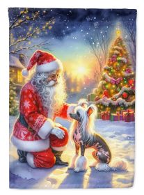 Chinese Crested and Santa Claus House Flag Large Porch Sleeve Pole Decorative Outside Yard Banner Artwork Wall Hanging, Polyester, House Size