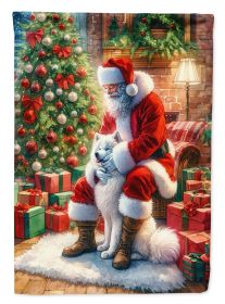 Samoyed and Santa Claus House Flag Large Porch Sleeve Pole Decorative Outside Yard Banner Artwork Wall Hanging, Polyester, House Size, Multicolor