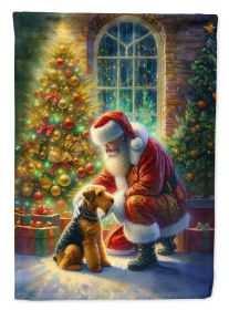 Airedale Terrier and Santa Claus House Flag Large Porch Sleeve Pole Decorative Outside Yard Banner Artwork Wall Hanging, Polyester, House Size