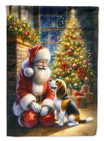 Beagle and Santa Claus House Flag Large Porch Sleeve Pole Decorative Outside Yard Banner Artwork Wall Hanging, Polyester, House Size, Multicolor