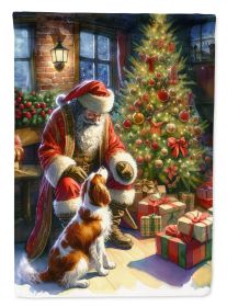 Brittany and Santa Claus House Flag Large Porch Sleeve Pole Decorative Outside Yard Banner Artwork Wall Hanging, Polyester, House Size, Multicolor