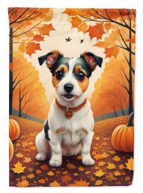 Jack Russell Terrier Fall House Flag Large Porch Sleeve Pole Decorative Outside Yard Banner Artwork Wall Hanging, Polyester, House Size, Multicolor