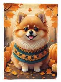Pomeranian Fall House Flag Large Porch Sleeve Pole Decorative Outside Yard Banner Artwork Wall Hanging, Polyester, House Size, Multicolor