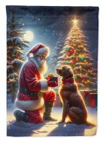 Chesapeake Bay Retriever and Santa Claus House Flag Large Porch Sleeve Pole Decorative Outside Yard Banner Artwork Wall Hanging, Polyester, House Size