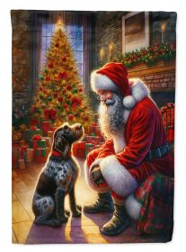 German Wirehaired Pointer and Santa Claus House Flag Large Porch Sleeve Pole Decorative Outside Yard Banner Artwork Wall Hanging, Polyester