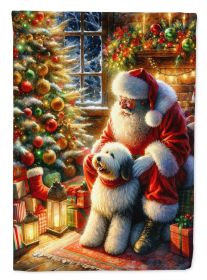 Old English Sheepdog and Santa Claus House Flag Large Porch Sleeve Pole Decorative Outside Yard Banner Artwork Wall Hanging, Polyester, House Size