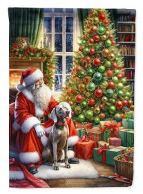Weimaraner and Santa Claus House Flag Large Porch Sleeve Pole Decorative Outside Yard Banner Artwork Wall Hanging, Polyester, House Size, Multicolor