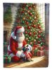 French Bulldog and Santa Claus House Flag Large Porch Sleeve Pole Decorative Outside Yard Banner Artwork Wall Hanging, Polyester, House Size