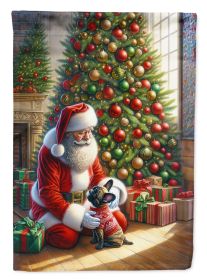 French Bulldog and Santa Claus House Flag Large Porch Sleeve Pole Decorative Outside Yard Banner Artwork Wall Hanging, Polyester, House Size