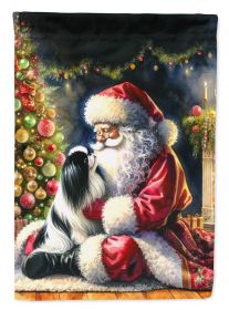 Japanese Chin and Santa Claus House Flag Large Porch Sleeve Pole Decorative Outside Yard Banner Artwork Wall Hanging, Polyester, House Size