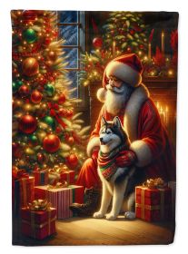 Siberian Husky and Santa Claus House Flag Large Porch Sleeve Pole Decorative Outside Yard Banner Artwork Wall Hanging, Polyester, House Size