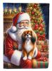 Tibetan Spaniel and Santa Claus House Flag Large Porch Sleeve Pole Decorative Outside Yard Banner Artwork Wall Hanging, Polyester, House Size