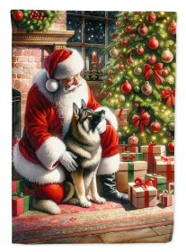 Norwegian Elkhound and Santa Claus House Flag Large Porch Sleeve Pole Decorative Outside Yard Banner Artwork Wall Hanging, Polyester, House Size