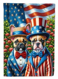 All American French Bulldog House Flag Large Porch Sleeve Pole Decorative Outside Yard Banner Artwork Wall Hanging, Polyester, House Size, Multicolor