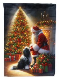 Tibetan Terrier and Santa Claus House Flag Large Porch Sleeve Pole Decorative Outside Yard Banner Artwork Wall Hanging, Polyester, House Size