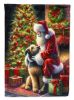 Irish Wolfhound and Santa Claus House Flag Large Porch Sleeve Pole Decorative Outside Yard Banner Artwork Wall Hanging, Polyester, House Size