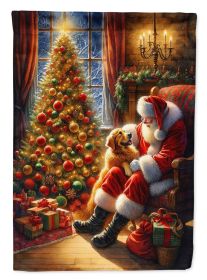 Golden Retriever and Santa Claus House Flag Large Porch Sleeve Pole Decorative Outside Yard Banner Artwork Wall Hanging, Polyester, House Size