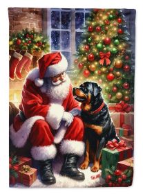 Rottweiler and Santa Claus House Flag Large Porch Sleeve Pole Decorative Outside Yard Banner Artwork Wall Hanging, Polyester, House Size, Multicolor