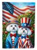 All American Maltese House Flag Large Porch Sleeve Pole Decorative Outside Yard Banner Artwork Wall Hanging, Polyester, House Size, Multicolor