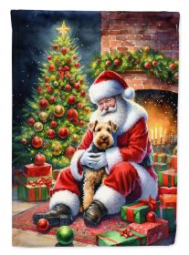 Lakeland Terrier and Santa Claus House Flag Large Porch Sleeve Pole Decorative Outside Yard Banner Artwork Wall Hanging, Polyester, House Size