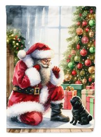 Black Pug and Santa Claus House Flag Large Porch Sleeve Pole Decorative Outside Yard Banner Artwork Wall Hanging, Polyester, House Size, Multicolor