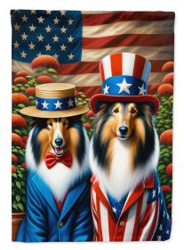 All American Collie House Flag Large Porch Sleeve Pole Decorative Outside Yard Banner Artwork Wall Hanging, Polyester, House Size, Multicolor