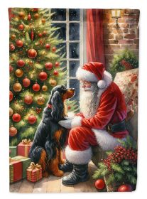 Gordon Setter and Santa Claus House Flag Large Porch Sleeve Pole Decorative Outside Yard Banner Artwork Wall Hanging, Polyester, House Size