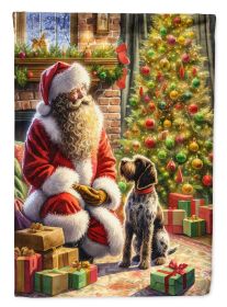 Wirehaired Pointing Griffon and Santa Claus House Flag Large Porch Sleeve Pole Decorative Outside Yard Banner Artwork Wall Hanging, Polyester