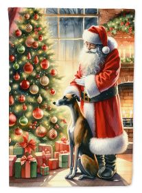 Greyhound and Santa Claus House Flag Large Porch Sleeve Pole Decorative Outside Yard Banner Artwork Wall Hanging, Polyester, House Size, Multicolor