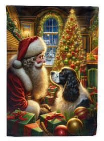 English Springer Spaniel and Santa Claus House Flag Large Porch Sleeve Pole Decorative Outside Yard Banner Artwork Wall Hanging, Polyester, House Size