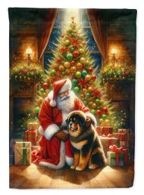 Tibetan Mastiff and Santa Claus House Flag Large Porch Sleeve Pole Decorative Outside Yard Banner Artwork Wall Hanging, Polyester, House Size