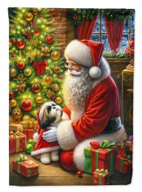 Shih Tzu and Santa Claus House Flag Large Porch Sleeve Pole Decorative Outside Yard Banner Artwork Wall Hanging, Polyester, House Size, Multicolor