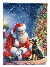 Manchester Terrier and Santa Claus House Flag Large Porch Sleeve Pole Decorative Outside Yard Banner Artwork Wall Hanging, Polyester, House Size